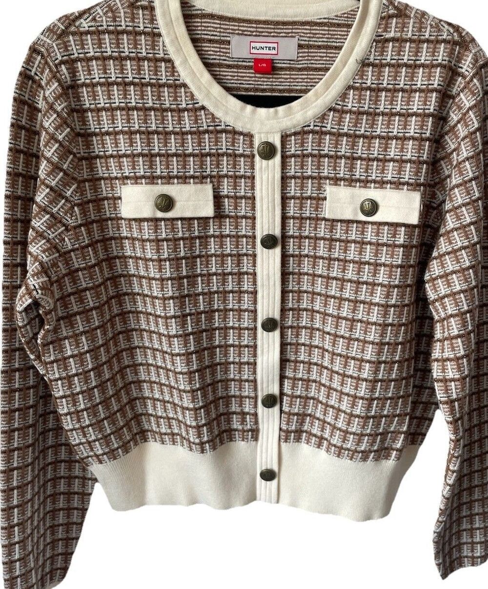 New Hunter French Ribbed-Hem Button-Front Sweater  Size Large - Picture 6 of 8